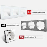 Priza tripla cu rama din sticla securizata Classlights , 16A, Alb
