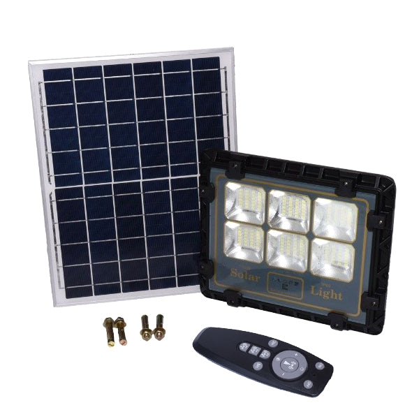 Kit Iluminare cu Panou Solar + Proiector Led 100W + Telecomanda, Pachet Complet