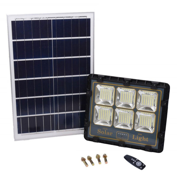 Kit Iluminare cu Panou Solar + Proiector Led 200W + Telecomanda, Pachet Complet