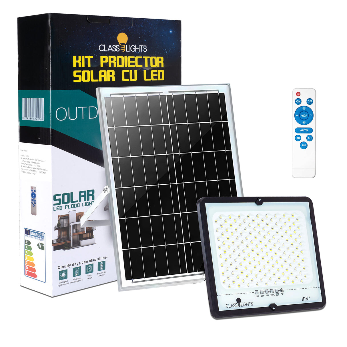 Proiector Solar Led 100W, Kit Complet, Ip67