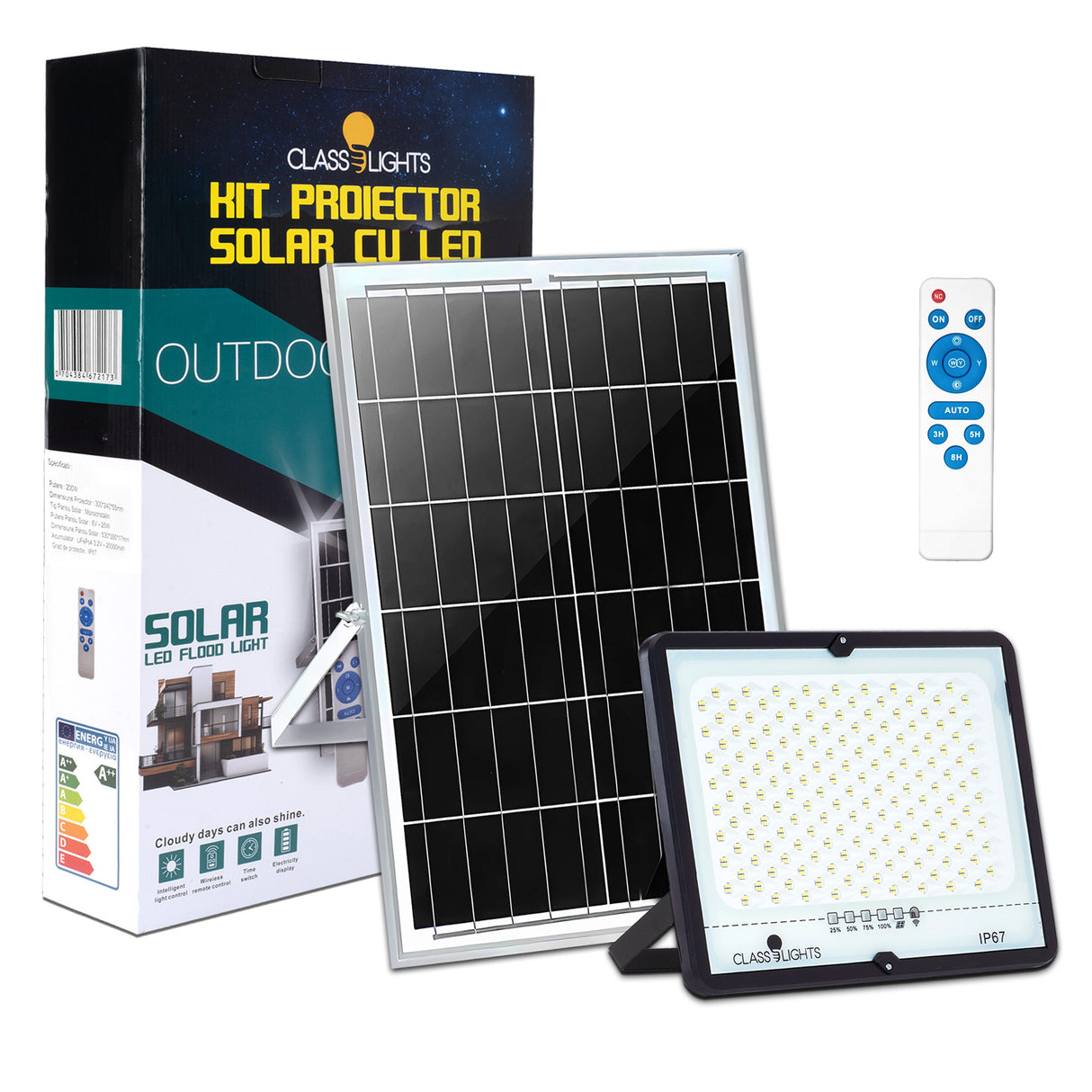 Proiector Solar Led 200W, Kit Complet, Ip67