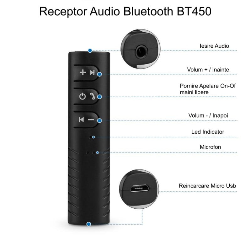 Receptor Audio Bluetooth Aux Jack 3,5 mm