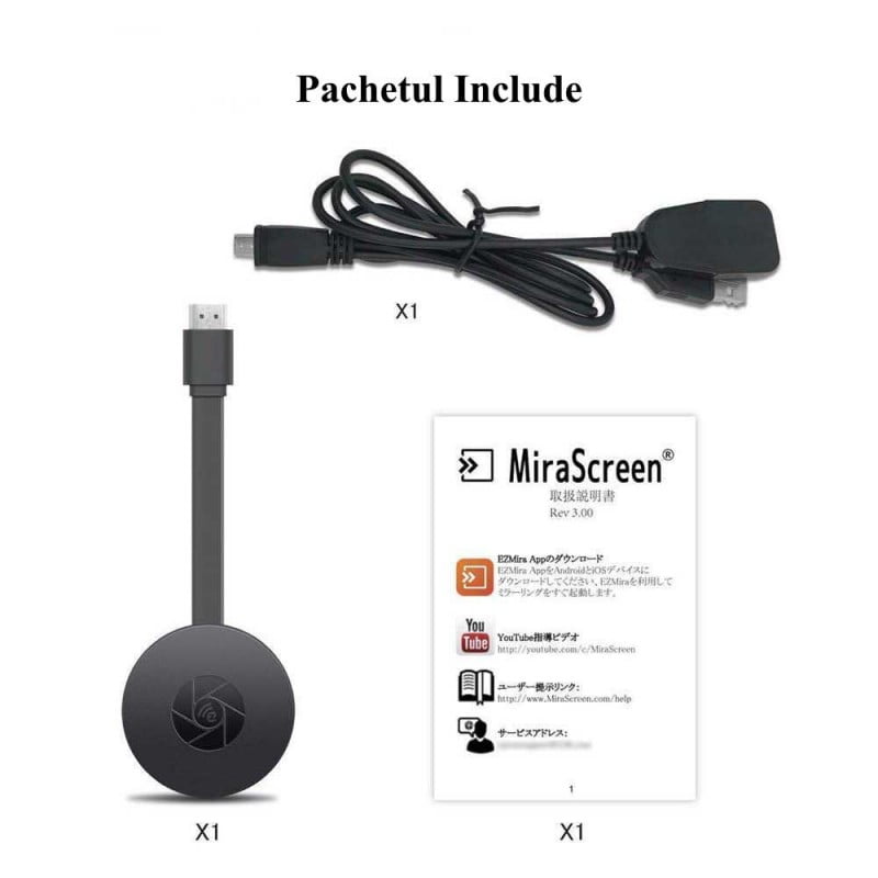 Chrome Cast Receptor Wireless TV - HDMI Media Player Mira-Screen