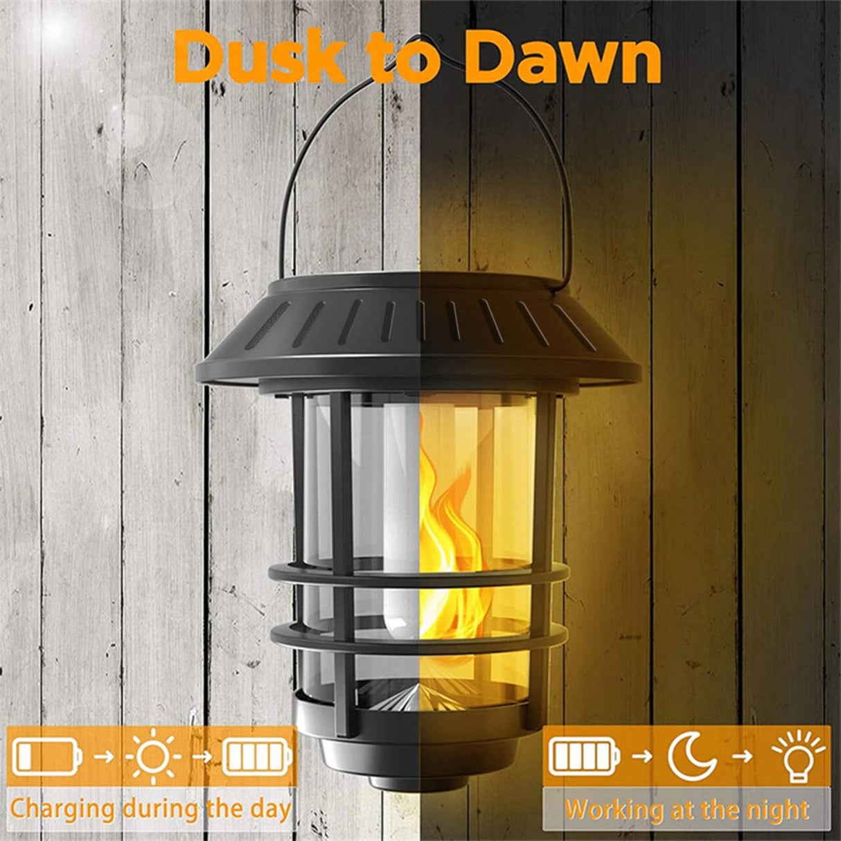 Set 2 Lampi Solare de Exterior cu Efect Flacara Realista, Design Retro Elegant,Protectie IP65, Negru