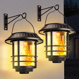 Set 2 Lampi Solare de Exterior cu Efect Flacara Realista, Design Retro Elegant,Protectie IP65, Negru