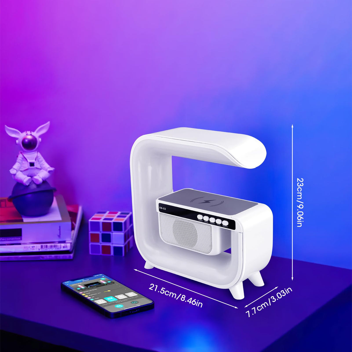 Ceas Digital cu Boxa Bluetooth, Incarcare Wireless 15W si Iluminare LED RGB