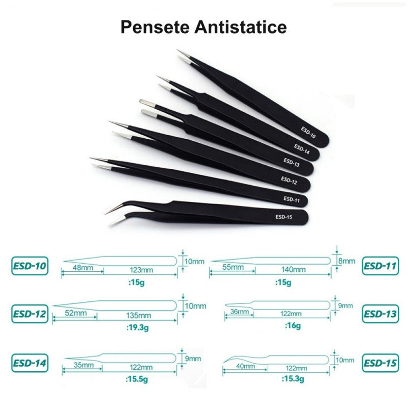 Set Pensete Fine Antistatic ESD 6Buc