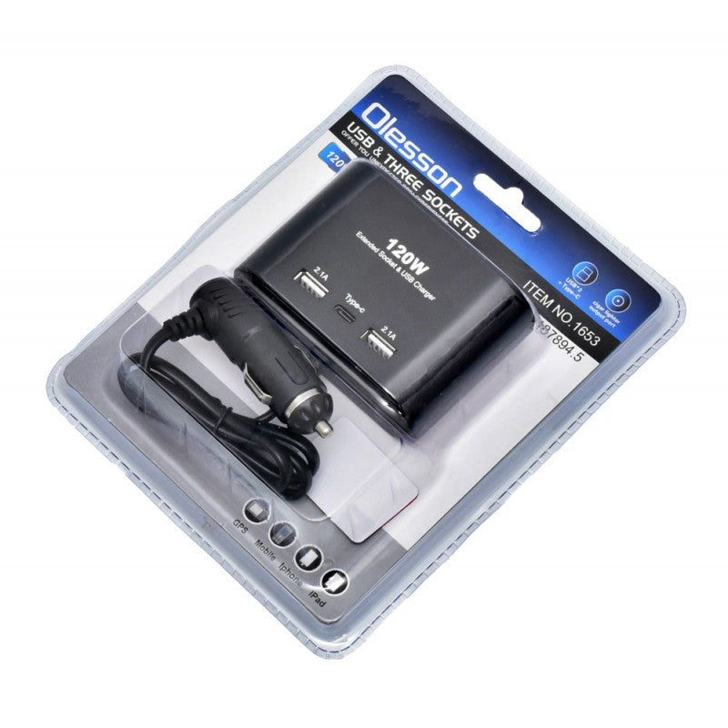 Spliter Auto 120W cu 3 Prize 12/24V + 2 Usb + 1Tip C / NO-1653