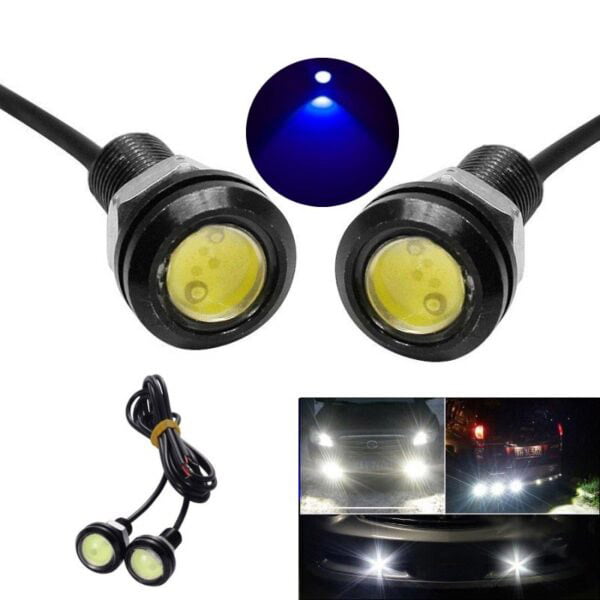 Set 2 Buc LED Auto cu fir, Diametru 18mm, 12V, Putere 9W, Albastru