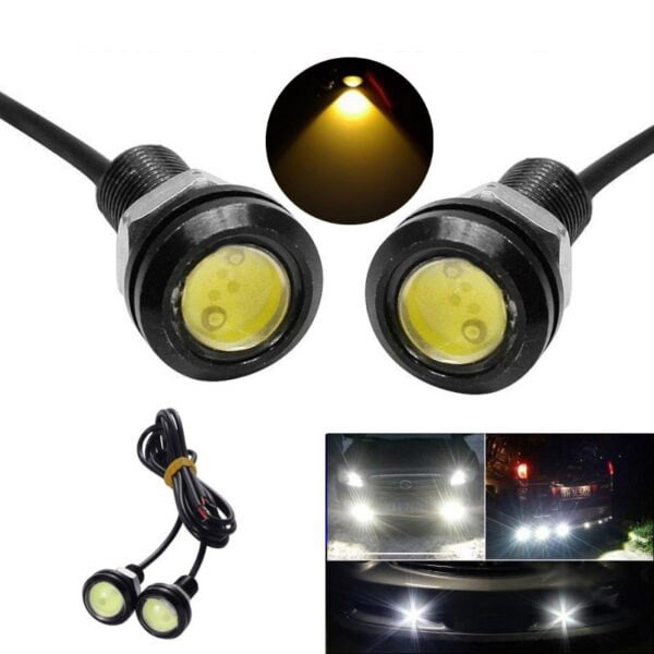 Set 2 Buc LED Auto cu fir, Diametru 18mm, 12V, Putere 9W, Galben