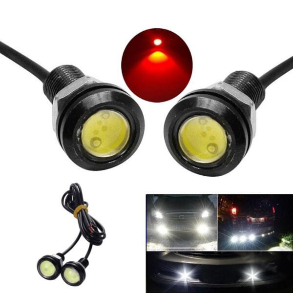 Set 2 Buc LED Auto cu fir, Diametru 18mm, 12V, Putere 9W, Rosu