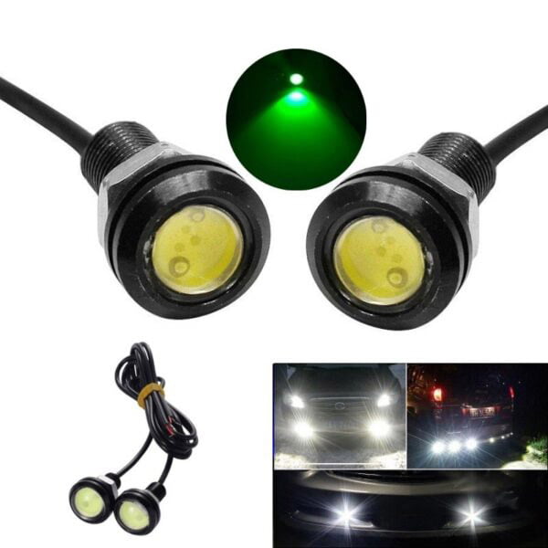 Set 2 Buc LED Auto cu fir, Diametru 18mm, 12V, Putere 9W, Verde