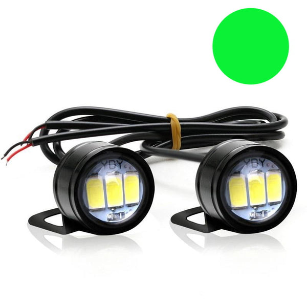 Set 2x LED Auto/Moto cu suport metalic si fir, Diametru 23mm, 9W, Verde