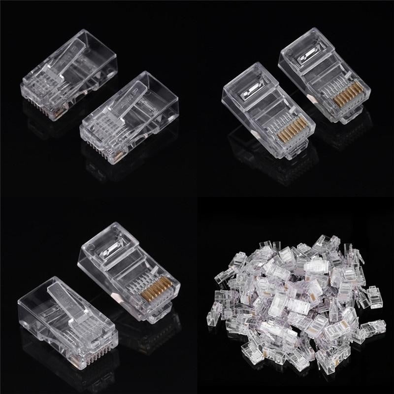 Set 100 Mufe UTP RJ45, CAT6, Opritor Fixare, Plastic, Transparent