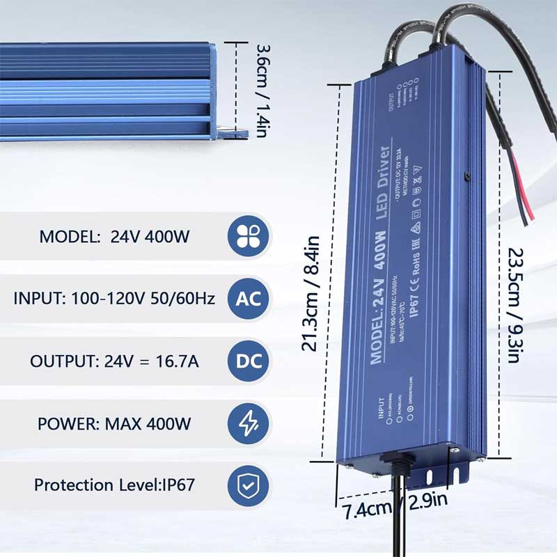 Sursă de Alimentare de Exterior IP67, 24V 16.6A – 400W, ElectroAZ