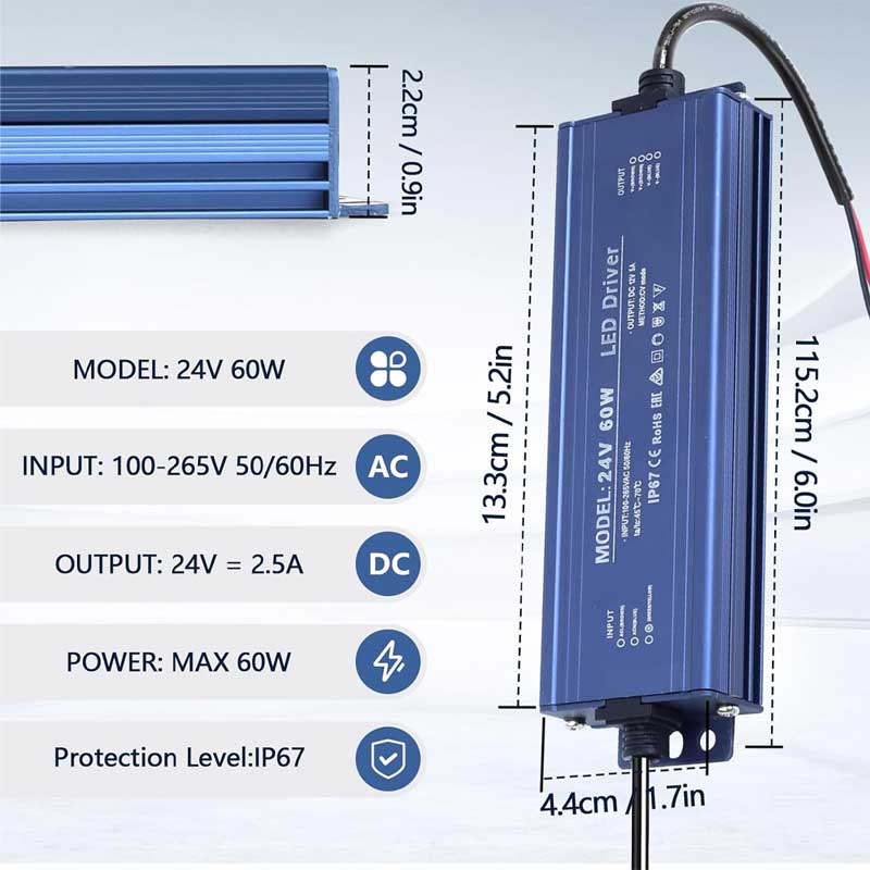 Sursă de Alimentare de Exterior IP67, 24V 2.5A – 60W, ElectroAZ