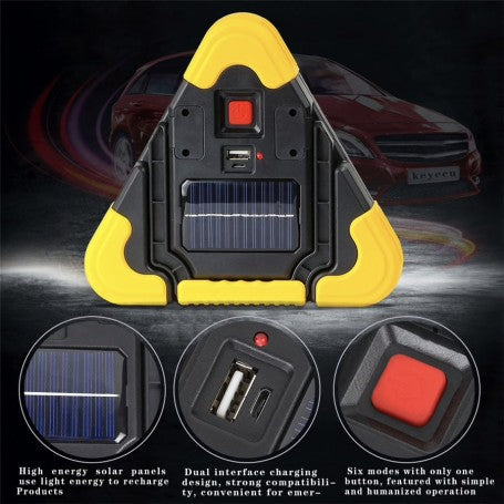 Triunghi Auto de Avertizare cu Lumina, Acumulator + Incarcare Solara