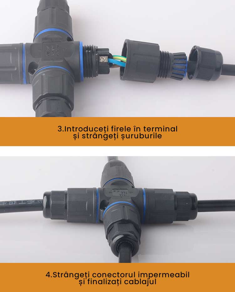 Conector Electric Impermeabil IP68 pentru 4 Cabluri - 3 poli, ElectroAZ