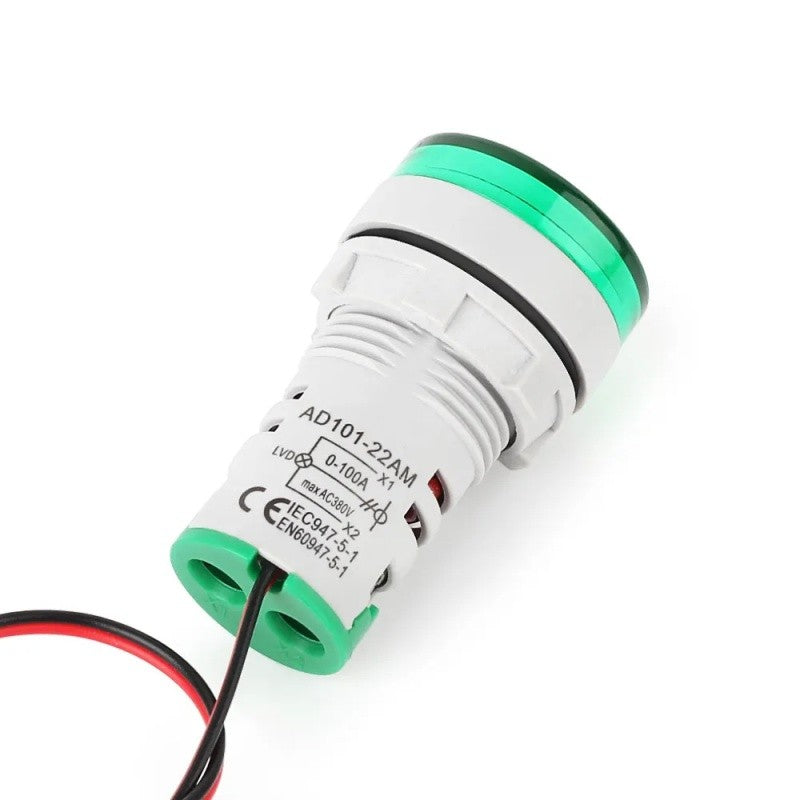 Ampermetru Digital de Panou, 220V, Diametru 22mm, Verde
