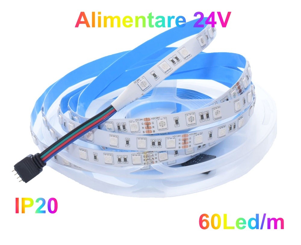 Banda Led RGB 24V- 60Led/m, Interior IP20 - 5m/Rol