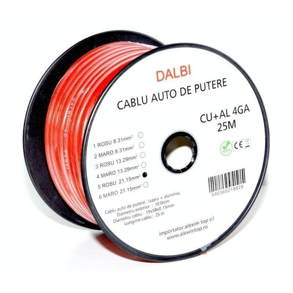 Rola Cablu Auto de Putere Rosu CU+AL 4GA 10MM , 25M/Rola