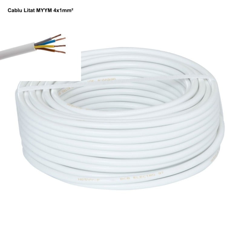 Cablu Electric Litat 4x1mm² Alb MYYM Litat / 100m