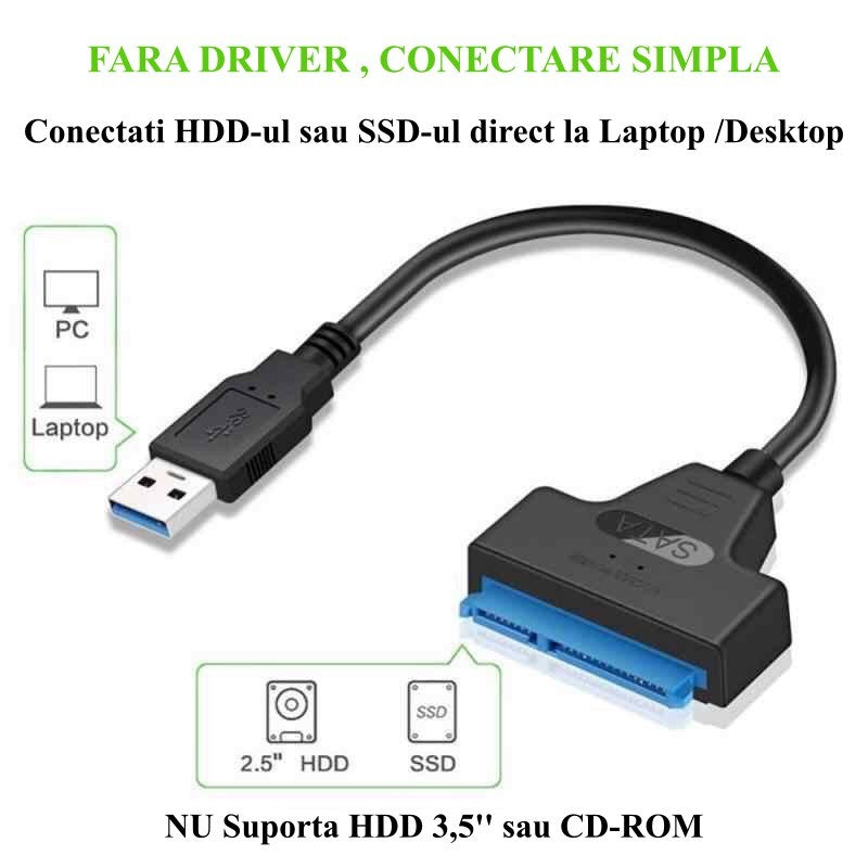Convertor Hard Disk cu Usb 3.0 la Sata 4TB, 130mm, ElectroAZ