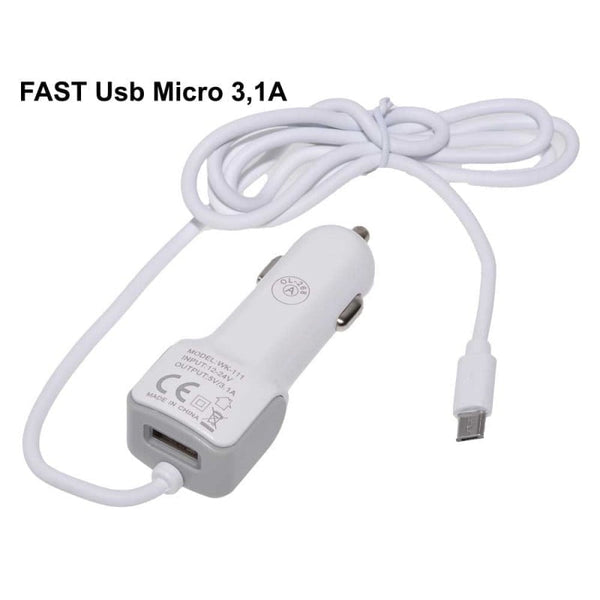 Incarcator Auto Fast Micro Usb 3,1A + Usb 100cm