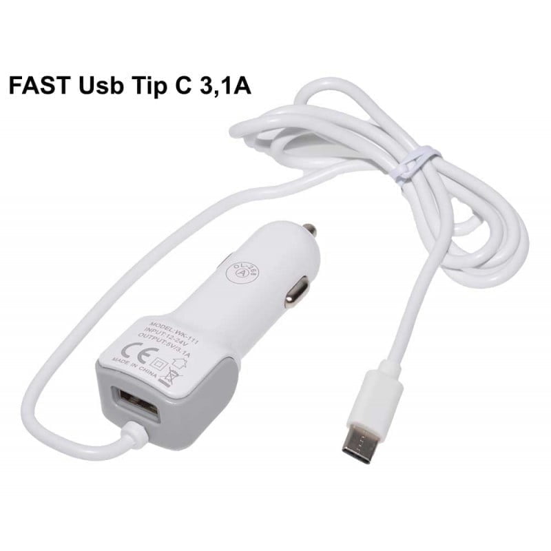 Incarcator Auto Fast Tip C 3,1A + Usb 100cm