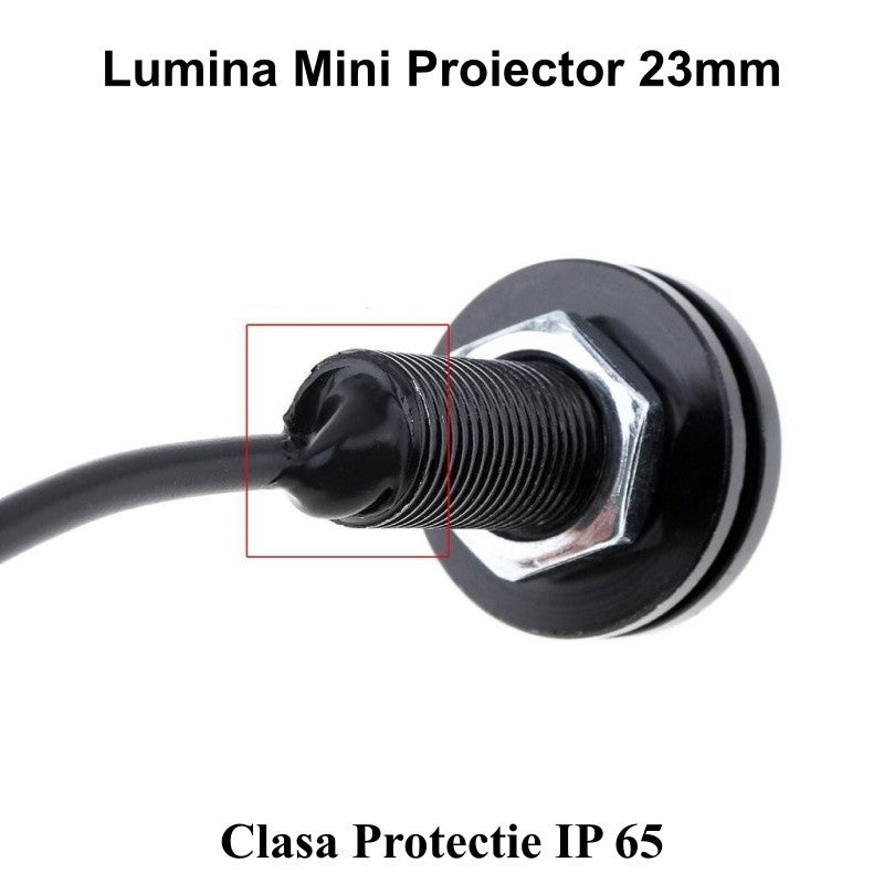 Leduri Auto Waterproof cu fir, Diametru 23mm, 12V, Putere 9W, Set 2 Buc, Alb