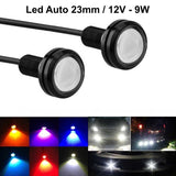 Leduri Auto Waterproof cu fir, Diametru 23mm, 12V, Putere 9W, Set 2 Buc, Verde