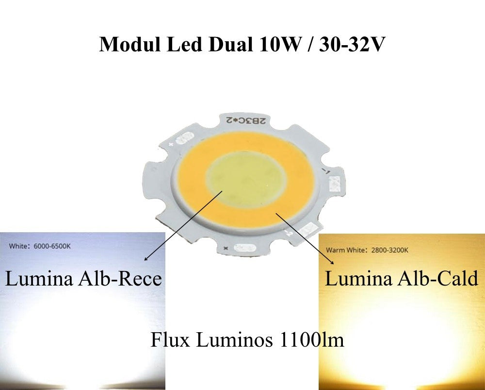 Led Cob 28mm - 10W, Lumina Cald/Rece