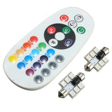 LED Auto RGB cu Telecomanda, Soclu Feston 36mm, Set 2 Buc