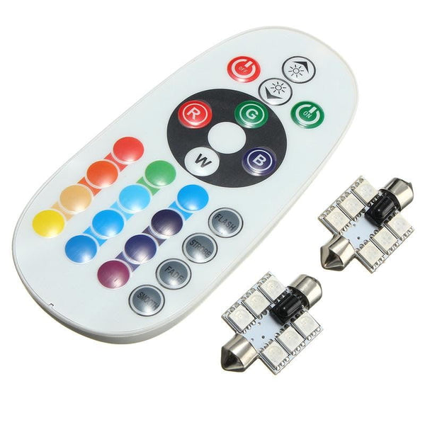 LED Auto RGB cu Telecomanda, Soclu Feston 36mm, Set 2 Buc