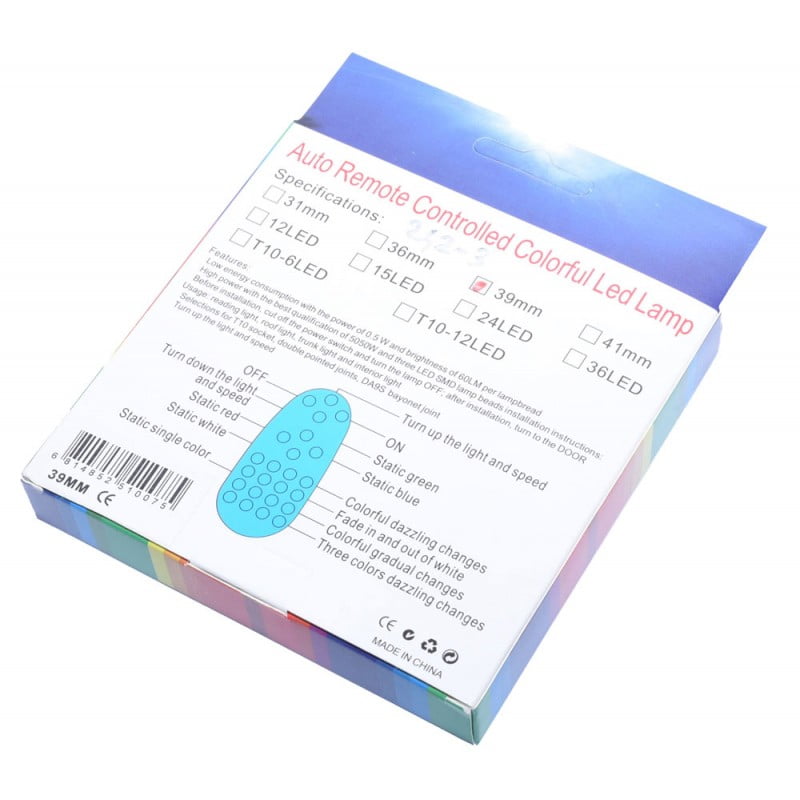 LED Auto RGB cu Telecomanda, Soclu Feston 39mm, Set 2 Buc