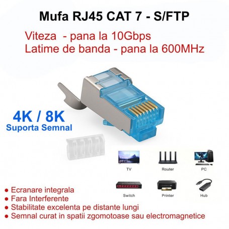 Mufa RJ45 S/FTP CAT 7 Albastru cu Ecranare Metalica - 50Buc/Set