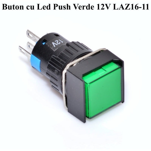 Buton Push Verde 12V - 16mm