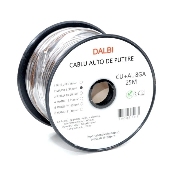 Rola 25M Cablu Auto de Putere 6,7MM Maro CU+AL 8GA