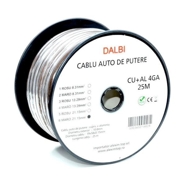 Rola Cablu Auto de Putere Maro 25m CU+AL 4GA 10mm