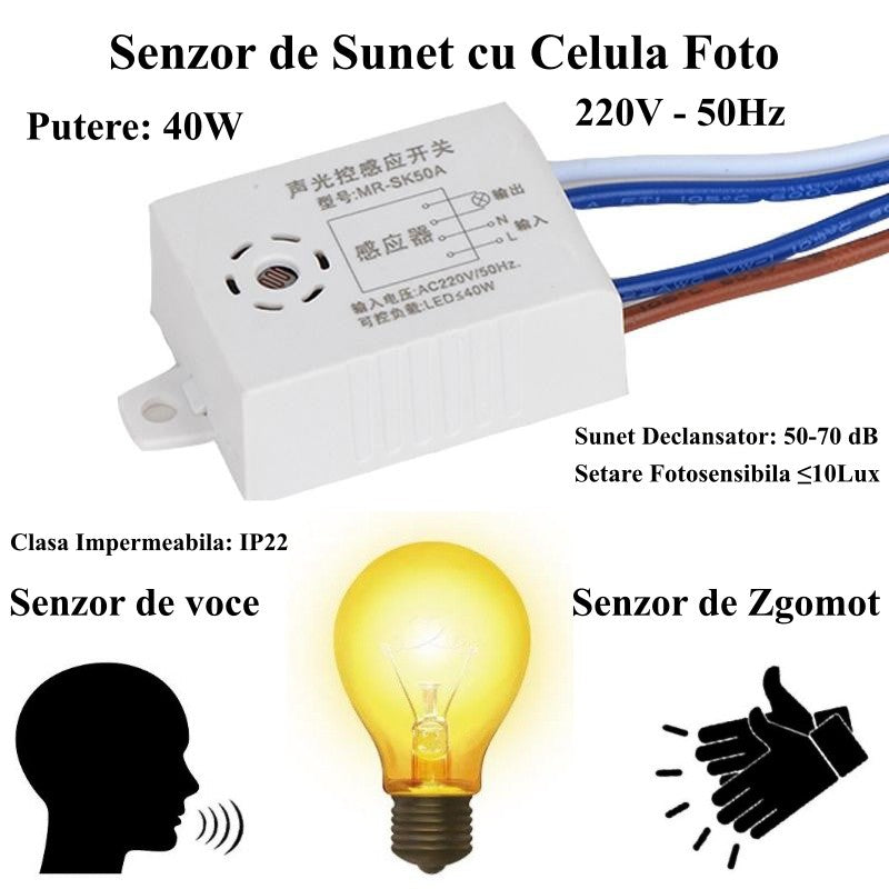 Senzor Sunet cu Celula foto 220V / 40W