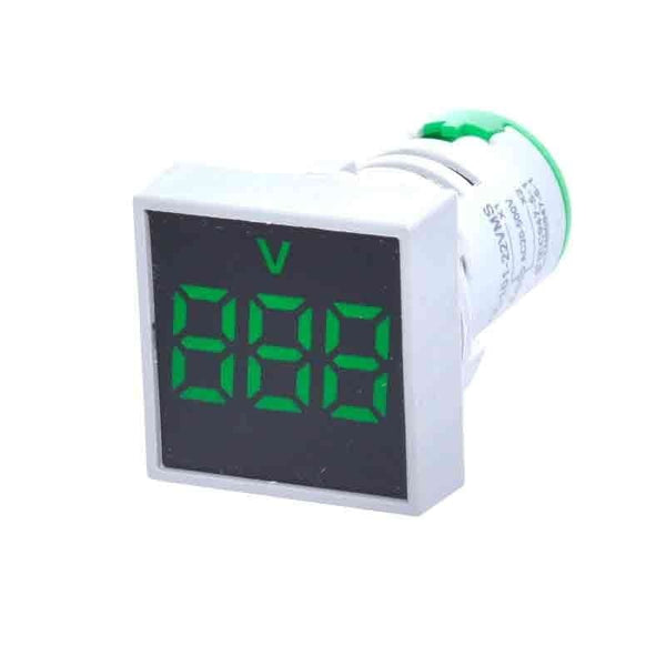 Voltmetru Digital, LED, Panou Patrat, 22mm, Prindere cu surub, Verde